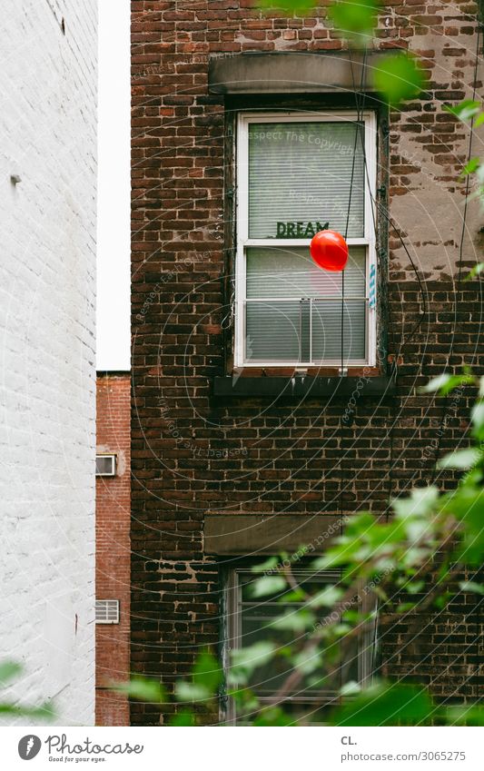 dream New York City USA Haus Mauer Wand Fenster Dekoration & Verzierung Luftballon Zeichen Schriftzeichen außergewöhnlich rot Gefühle Lebensfreude Optimismus