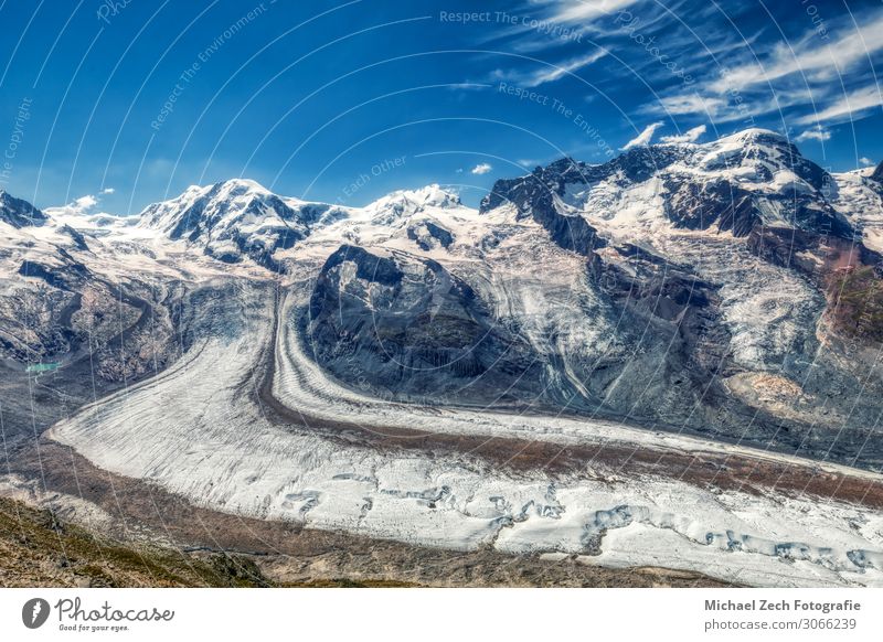 HDR-Panorama des berühmten Gornergletschers bei Zermatt Lifestyle Ferien & Urlaub & Reisen Tourismus Abenteuer Sommer Schnee Berge u. Gebirge wandern Sport