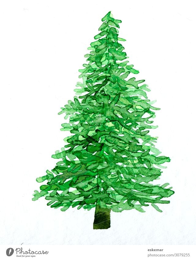 Weihnachtsbaum Aquarell Weihnachten & Advent Christbaum Kunst Kunstwerk Gemälde gemalt Wasserfarbe Pflanze Baum Tanne Tannenbaum ästhetisch grün weiß