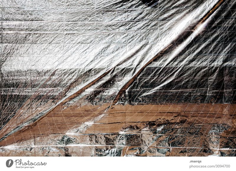 Foliert Strukturen & Formen abstrakt Nahaufnahme silber Hintergrundbild Surrealismus weiß schwarz grau Schutz Abdeckung Faltenwurf Silberfolie Plane
