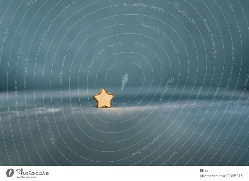 Goldener Stern auf blauem Stoff. Weihnachten. gold Weihnachten & Advent Weihnachtsdekoration Stern (Symbol) einzeln einzigartig einzelgänger Zauberei u. Magie