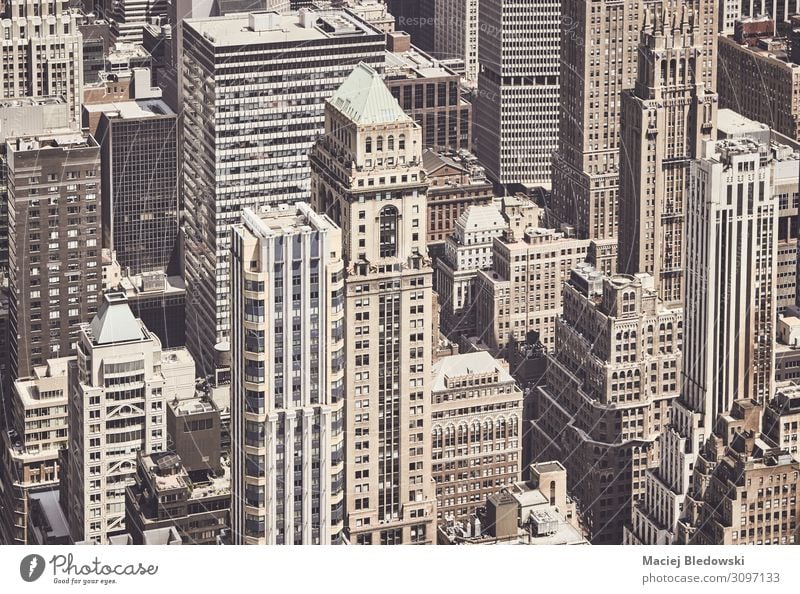 Retro getönte Luftaufnahme der Architektur von New York City, USA. Ferien & Urlaub & Reisen Sightseeing Städtereise Stadt Stadtzentrum Haus Hochhaus Bankgebäude