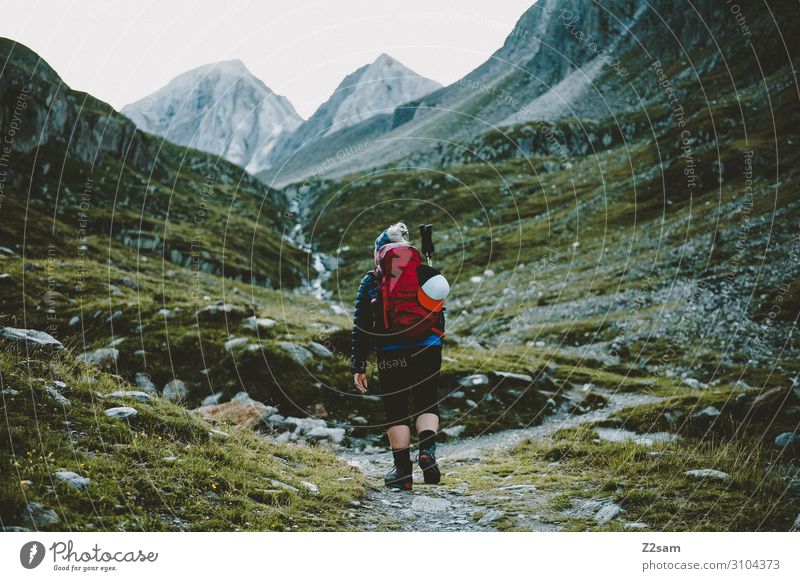 Aufstieg zum Eisjöchl wandern Junge Frau Jugendliche 30-45 Jahre Erwachsene Umwelt Natur Landschaft Sommer Alpen Berge u. Gebirge Rucksack Wanderschuhe blond