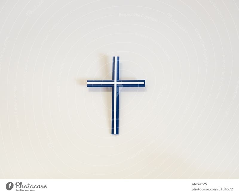 Blau-weißes katholisches Kreuz an einer Wand Ostern Kunststoff blau Hoffnung Tod Glaube Religion & Glaube Hintergrund Katholizismus Christus Christentum Entwurf