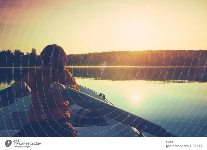Mann rudert übern See in Schweden Wohlgefühl Ferien & Urlaub & Reisen Ausflug Abenteuer Freiheit Sommer Sommerurlaub Sonne Mensch Junger Mann Jugendliche
