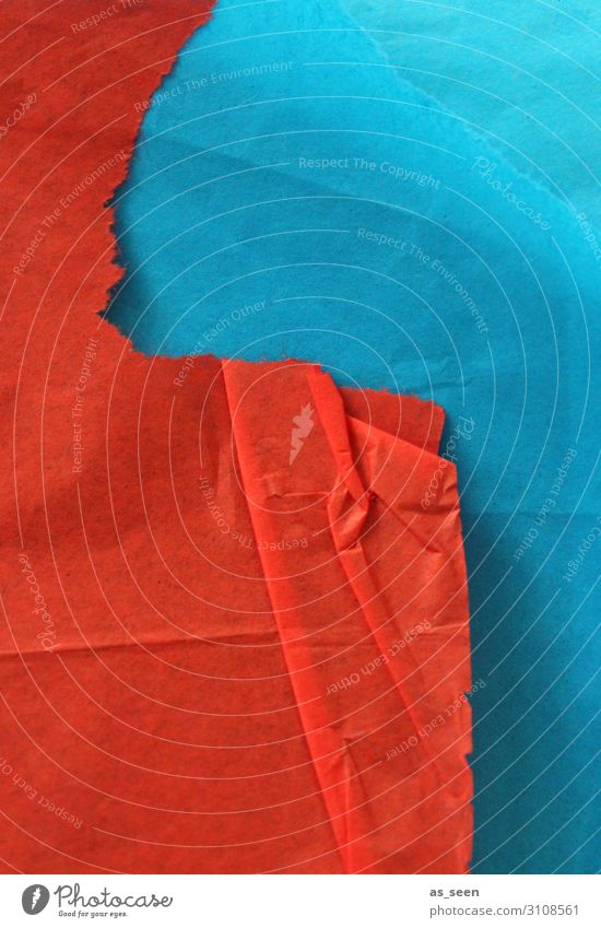 Rot trifft Blau harmonisch Freizeit & Hobby Basteln Kunstwerk Papier Zettel berühren leuchten liegen ästhetisch authentisch eckig blau orange rot türkis Stress