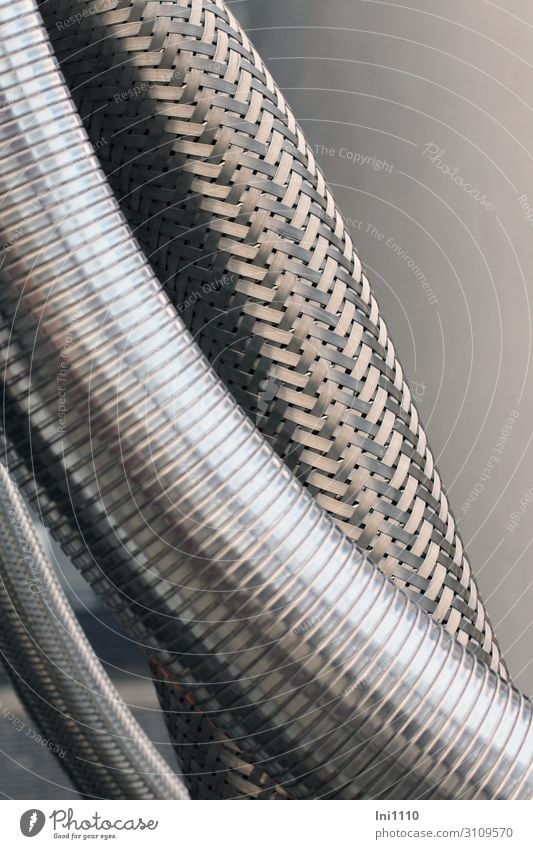 Edelstahlummantelt Kabel Technik & Technologie Wissenschaften Fortschritt Zukunft Metall Stahl grau schwarz silber Druckluftschlauch Mantel Strukturen & Formen