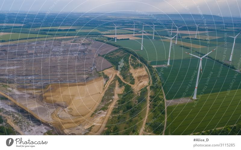 drone aerial view of german energy industrial area Natur Wind Kraft innovativ agriculture alternativ blue clean clouds conservation dawn ecological ecology