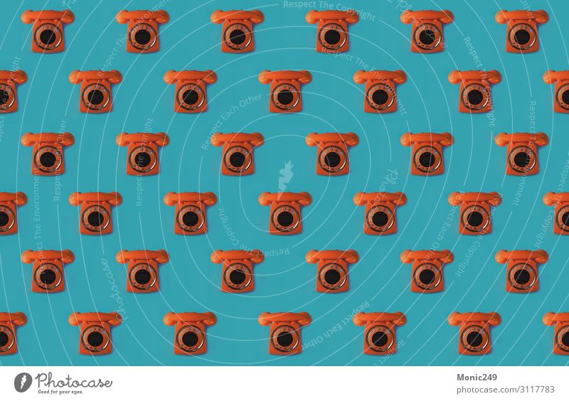 Nahtloses Muster eines orangefarbenen Handys im Retro-Stil Tapete Büro Telekommunikation Business sprechen Telefon Headset Technik & Technologie Internet