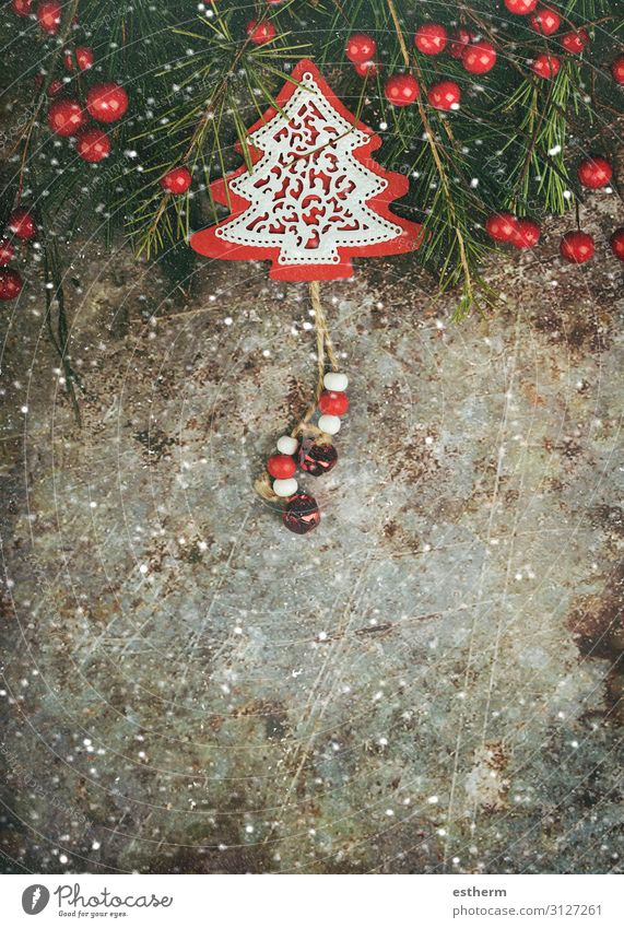 Hintergrund des Weihnachtskonzeptes Lifestyle Winter Schnee Dekoration & Verzierung Tisch Feste & Feiern Weihnachten & Advent Silvester u. Neujahr Ornament rot