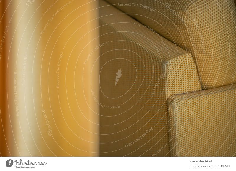 Gelb mit gelb Stil Häusliches Leben Wohnung einrichten Innenarchitektur Möbel Sessel Wohnzimmer Gardine Farbe abgewohnt Ton-in-Ton Farbfoto Innenaufnahme