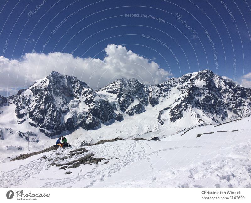 Blick auf die verschneiten Gipfel der Ortlergruppe in Südtirol Königspitze Gran Zebrú Monte Zebrú Sulden am Ortler Winterurlaub Berge u. Gebirge