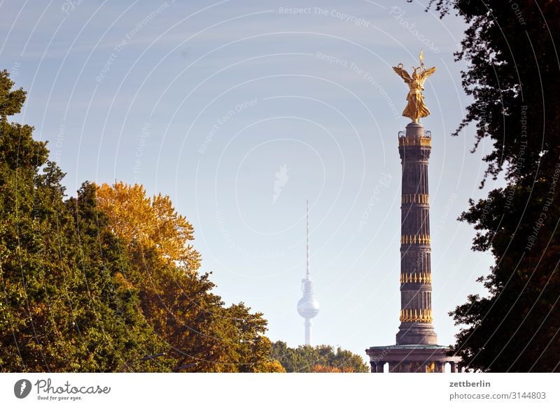 Fernsehturm und Siegessäule Architektur Berlin Denkmal Deutschland else Figur gold Goldelse großer stern Hauptstadt Himmel Himmel (Jenseits) Stadtzentrum Platz