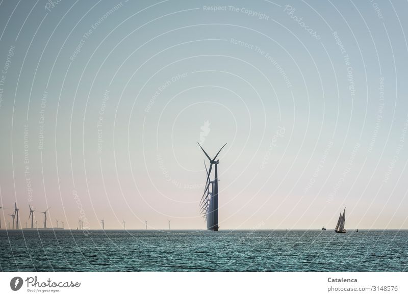 Die Energie des Windes, Windkraftpark im IJsselmeer Segeln Meer Wellen Segelboot Technik & Technologie Energiewirtschaft Erneuerbare Energie Windkraftanlage