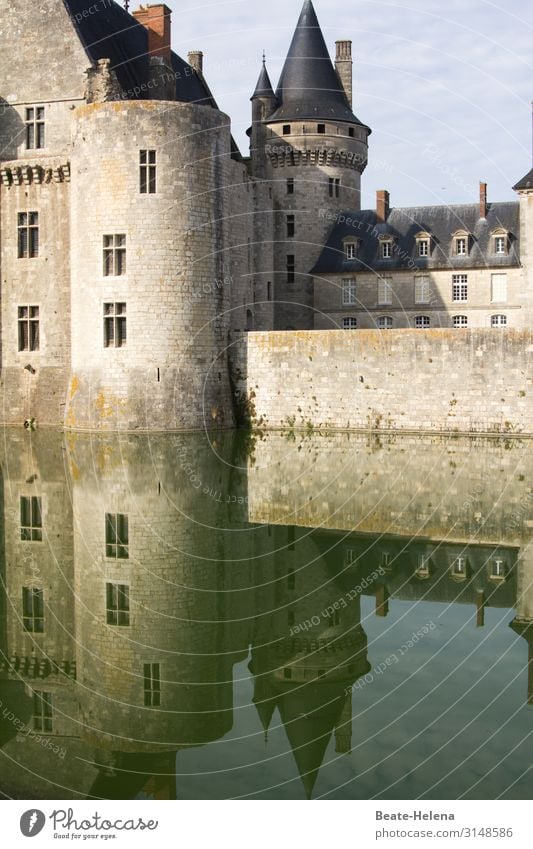 Entlang der Loire 10 Frankreich Schloss historisch Spiegelung Wasser Fluss Turm Mauer Burg oder Schloss Architektur alt Gebäude Wahrzeichen Bauwerk