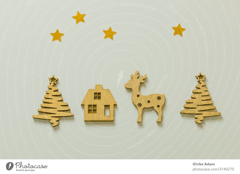 Weihnachtskarte Design Postkarte Weihnachten & Advent Dekoration & Verzierung Kitsch Krimskrams Holz Stern (Symbol) Elch Hirsche schön braun orange Stimmung
