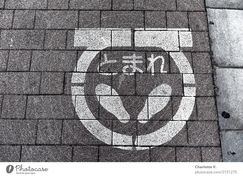 Standpunkt Tokyo Japan Hauptstadt Verkehrswege Straßenverkehr Fußgänger Bürgersteig Fußgängerübergang Zeichen Schriftzeichen Hinweisschild Warnschild Linie
