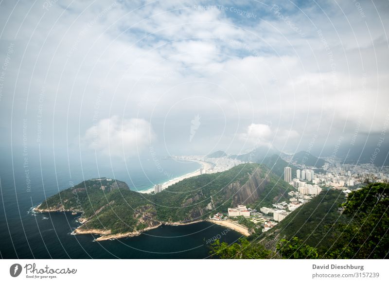 Rio de Janeiro Ferien & Urlaub & Reisen Tourismus Sightseeing Städtereise Landschaft Wolken Schönes Wetter Küste Strand Bucht Meer Stadt überbevölkert blau gelb