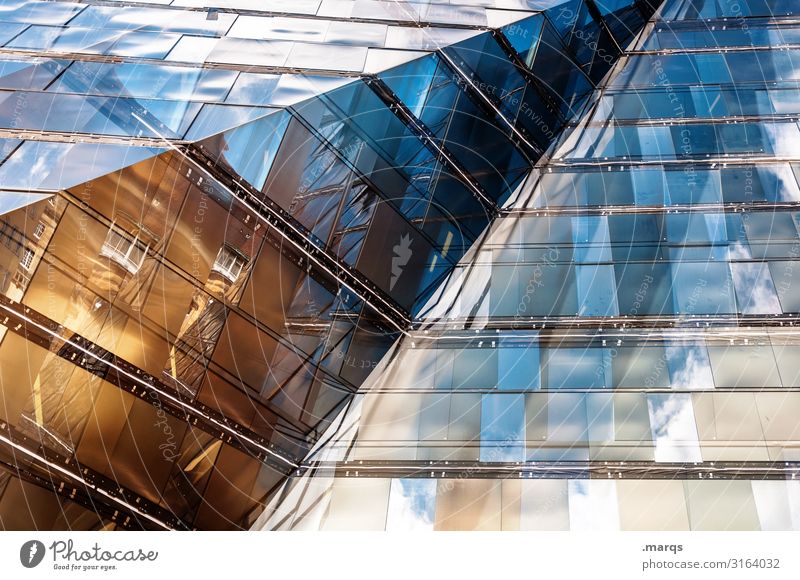 Fassade futuristisch Reflexion & Spiegelung Architektur eckig Gebäude Futurismus modern Glas Fenster,