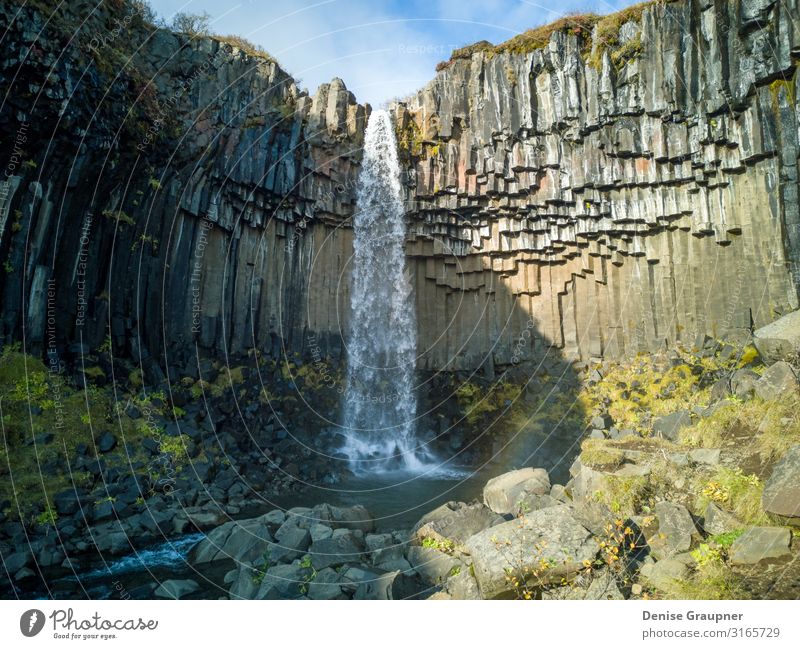 Svartifoss Waterfall in Skaftafell Iceland Ferien & Urlaub & Reisen Tourismus Ausflug Abenteuer Expedition Umwelt Natur Wasser Klima Klimawandel Wetter