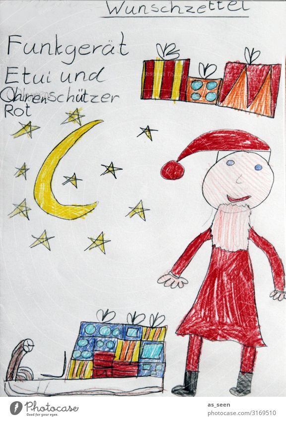Wunschzettel Feste & Feiern Weihnachten & Advent 1 Mensch Kunst Jugendkultur Kinderzeichnung Grafik u. Illustration Mantel Mütze Nikolausmütze Papier Zettel