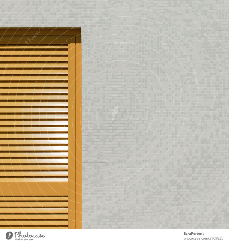 Sommer Haus Bauwerk Gebäude Architektur Mauer Wand Fassade Fenster Stein Holz Linie Streifen Wärme gelb grau weiß Ferien & Urlaub & Reisen Fensterladen Mosaik