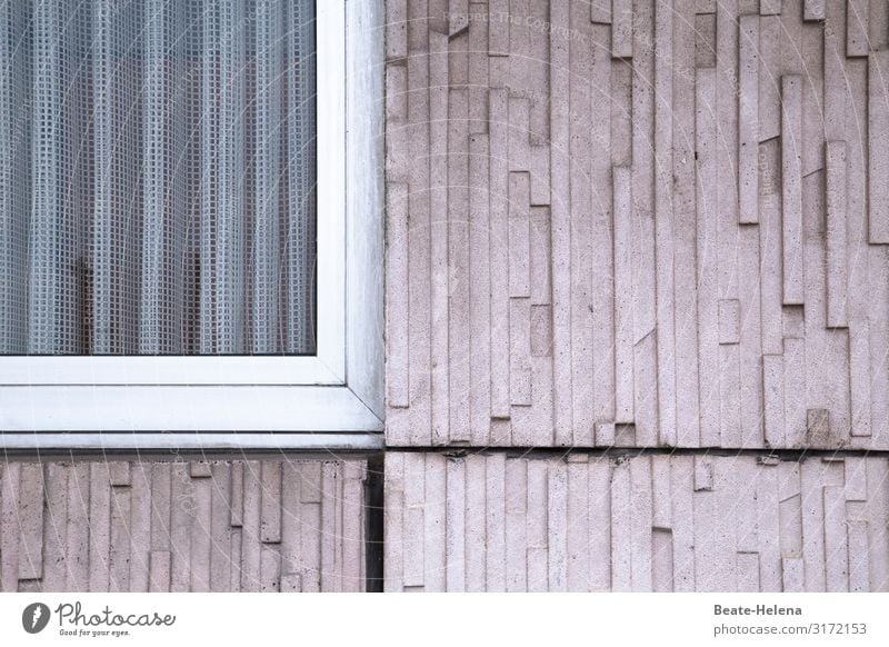 Gestreift 4 Hauswand Fassade Fenster Vorhang gestreift Gebäude Wand Außenaufnahme