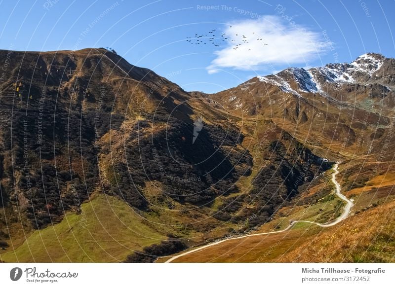 Berge und Täler in den österreichischen Alpen Ferien & Urlaub & Reisen Tourismus Schnee Berge u. Gebirge Natur Landschaft Himmel Wolken Sonnenlicht Herbst