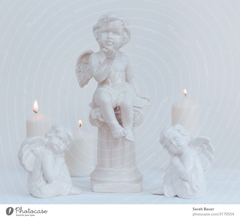 Drei weiße Engel Design ruhig Dekoration & Verzierung Feste & Feiern Weihnachten & Advent Trauerfeier Beerdigung Kunst Skulptur Kerze Sammlung beobachten Denken