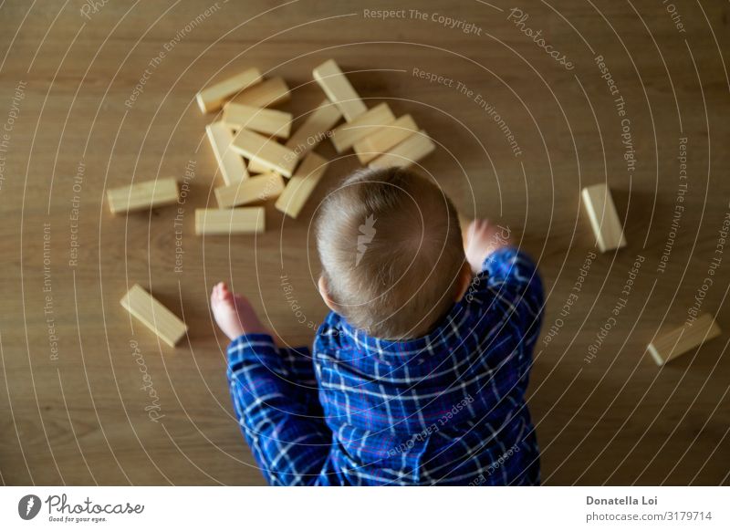 Kinder spielen mit Gebäuden von oben gesehen Lifestyle Spielen Baustelle Mensch Kleinkind Körper 1 0-12 Monate Baby Spielzeug Holz klein Kindheit