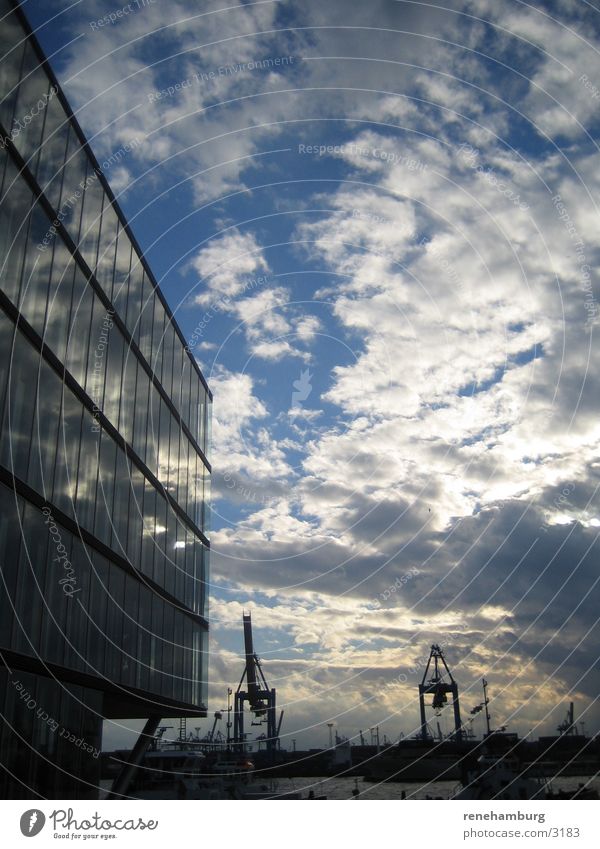Hamburg Hafen 2 Hafencity Kran Wolken Architektur Wasser Himmel