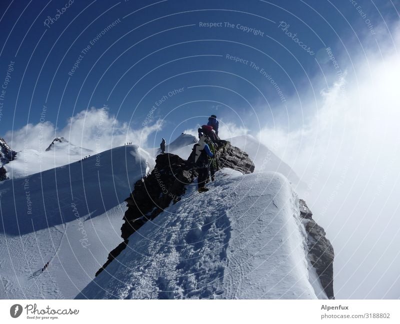 Schwarzhorn kurz vorm Gipfel Klima Klimawandel Schönes Wetter Eis Frost Schnee Hügel Felsen Alpen Berge u. Gebirge Monte Rosa Schneebedeckte Gipfel Gletscher