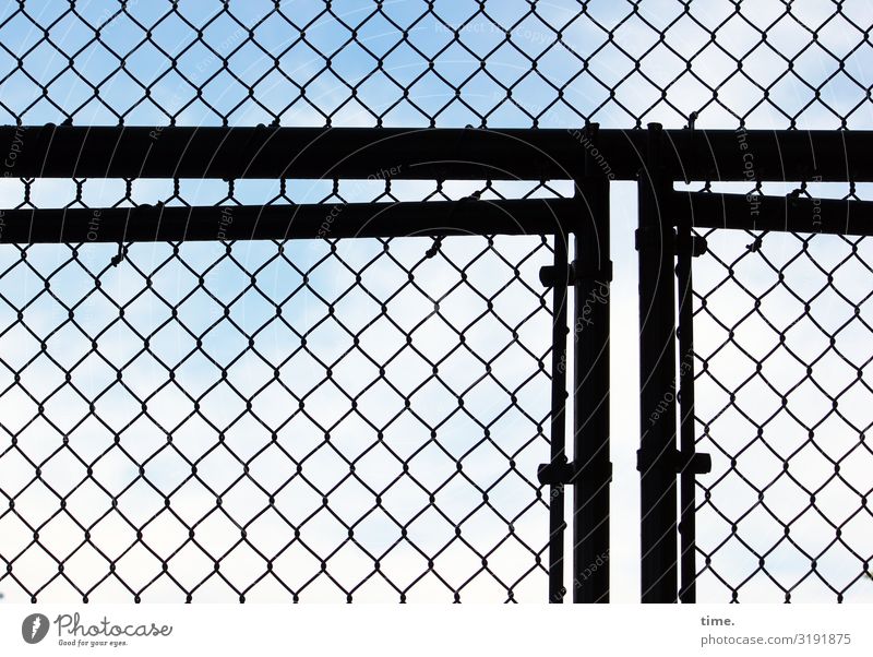 Geschichten vom Zaun (XXXVIII) Himmel Schönes Wetter New York City Bauwerk Tür Tor Maschendraht Maschendrahtzaun Linie Netzwerk Sicherheit Schutz Ausdauer