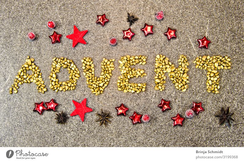 Das Wort "Advent" aus goldenen Kieseln gelegt Weihnachten & Advent Neue Medien lesen Zeichen Schriftzeichen Ornament Stern (Symbol) Feste & Feiern glänzend