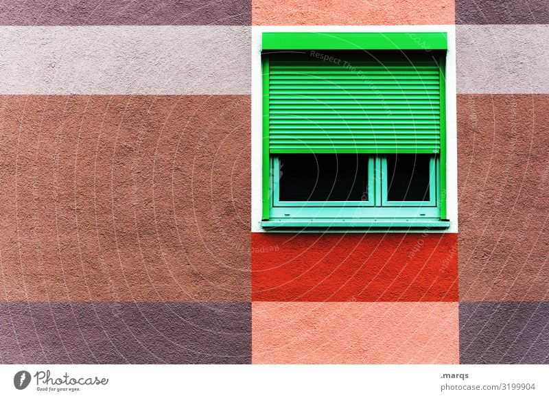 Fenster Lifestyle Häusliches Leben Fassade Rollladen Linie Streifen braun mehrfarbig grau grün rot weiß ästhetisch Farbe Ordnung 1 Farbfoto Außenaufnahme