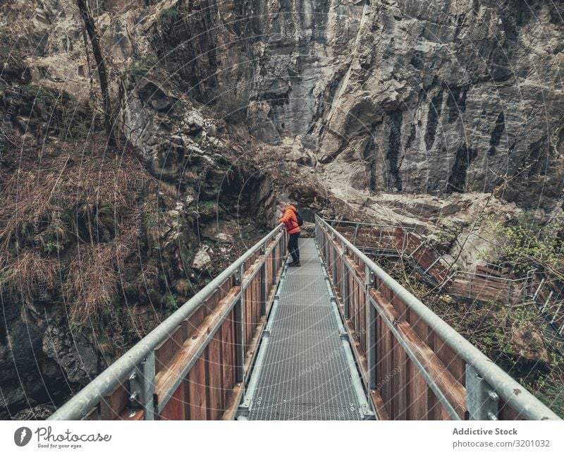 Tourist auf Wanderweg inmitten der Naturlandschaft wandern Wege & Pfade Landschaft Reisender Fußweg umgeben Baum Dolomiten Italien Alpen Sport Wanderer Aktion