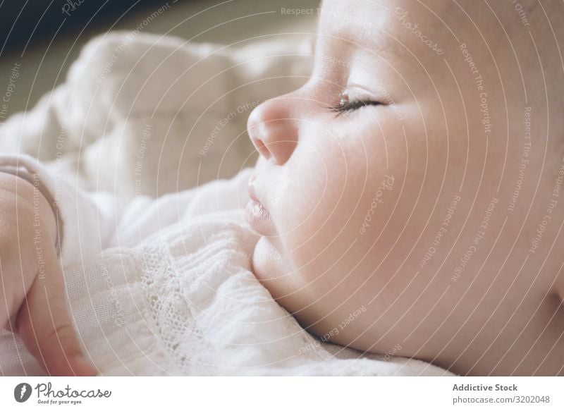 Baby schläft sanft neugeboren niedlich klein schön frech heiter träumen hübsch reizvoll Säuglingsalter unschuldig Gelassenheit Fröhlichkeit Gesundheit Weichheit