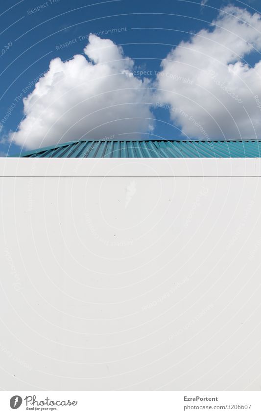 bewölkter Textfreiraum Himmel Wolken Schönes Wetter Haus Bauwerk Gebäude Architektur Mauer Wand Fassade Metall Stahl Linie hell blau weiß Farbfoto Außenaufnahme