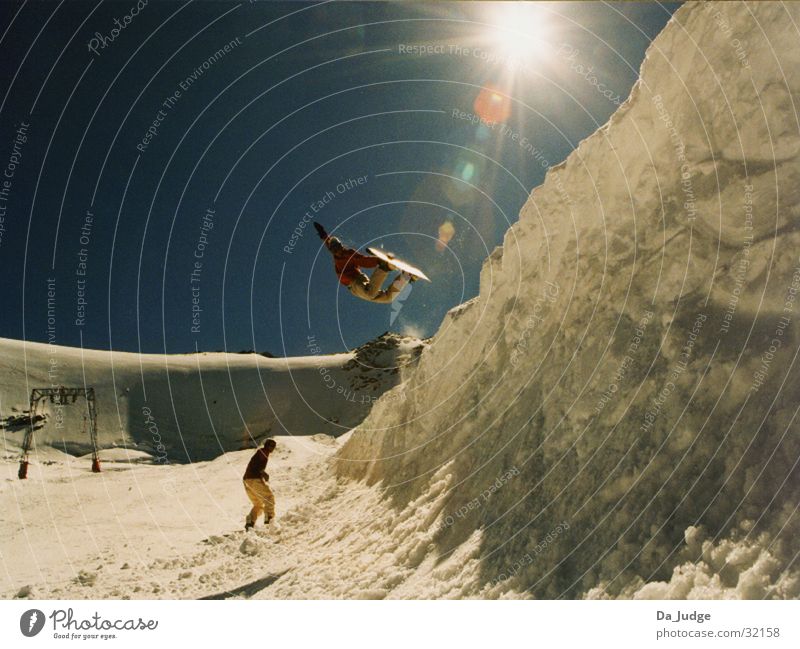 Halfpipeair Winter Sölden Sport Berge u. Gebirge Schnee Air Snowboarder Trick Jump