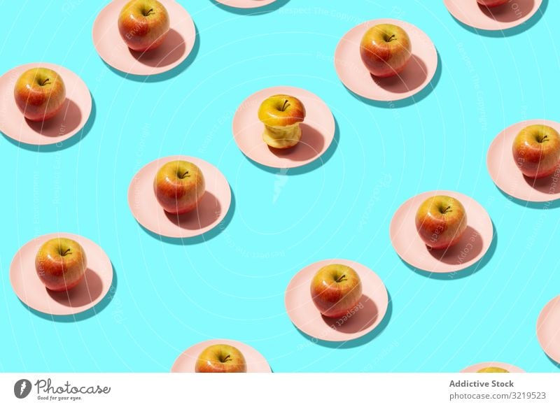 Bunte frische Äpfel Frucht Hintergrund reif Sommer Lebensmittel Konzept Farbe sehr wenige Vegetarier Muster flach Vitamin Gesundheit legen abstrakt Nahaufnahme