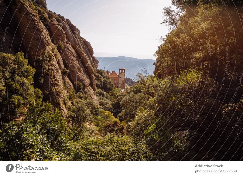 Aussichten auf den Berg von Montserrat Panorama Berge katalonien spanien Sonnenuntergang Aufstieg Klettern natürlich Wahrzeichen Tourismus Sommer Europa