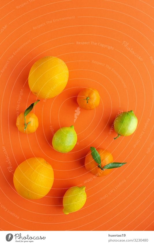 Orangen, Mandarinen und Zitronen von oben gesehen Lebensmittel Gemüse Frucht Dessert Ernährung Frühstück Vegetarische Ernährung Diät Gesunde Ernährung frisch