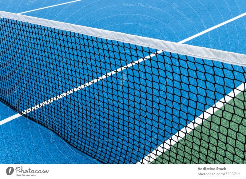 Blauer Tennisplatz keine Menschen Farbe abstrakt aktiv Aktivität sportlich Hintergrund blau farbenfroh Konkurrenz Konzept Leerraum Übung Spiel Gesundheit