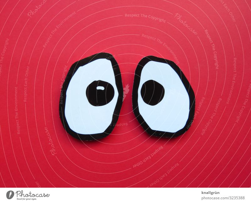 Große Augen machen Kommunizieren Blick groß Neugier rot schwarz weiß Gefühle Überraschung erstaunt Starrer Blick Farbfoto Studioaufnahme Menschenleer