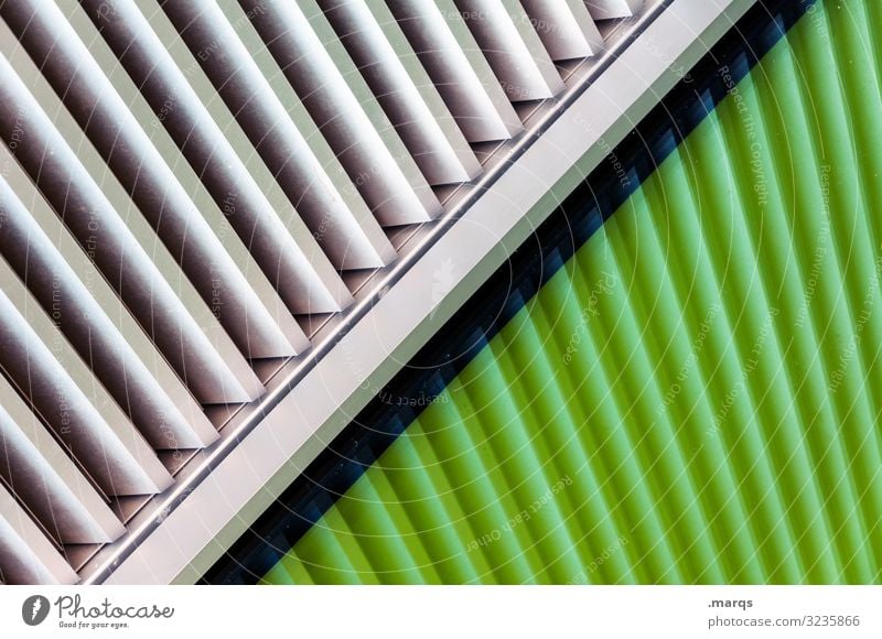 Kreuz und Quer Architektur Fassade Metall Kunststoff Linie ästhetisch Coolness trendy modern grün weiß Design Farbe Futurismus Farbfoto Außenaufnahme