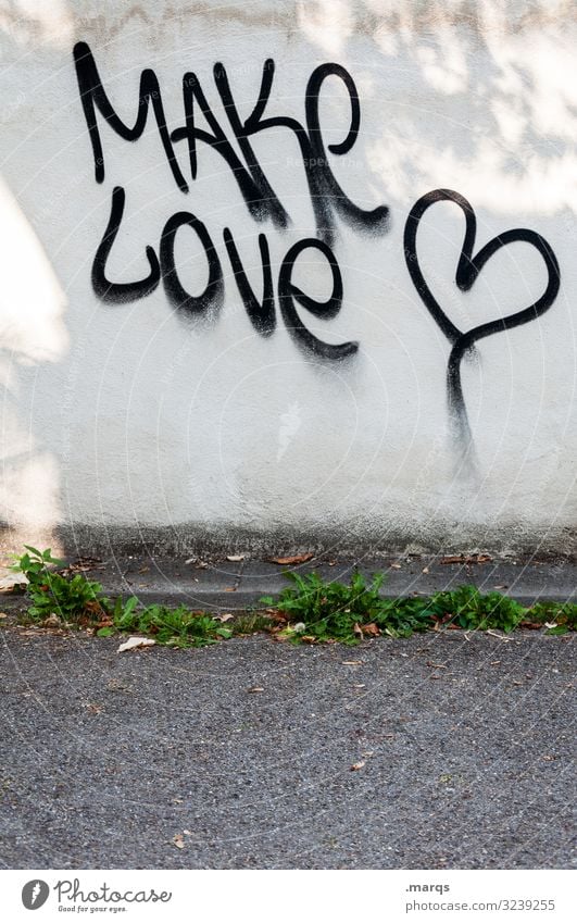 Make Love | Geschriebenes Mauer Wand Straße Zeichen Schriftzeichen Herz Kommunizieren Liebe Liebe machen Frieden Farbfoto Außenaufnahme Textfreiraum unten Licht