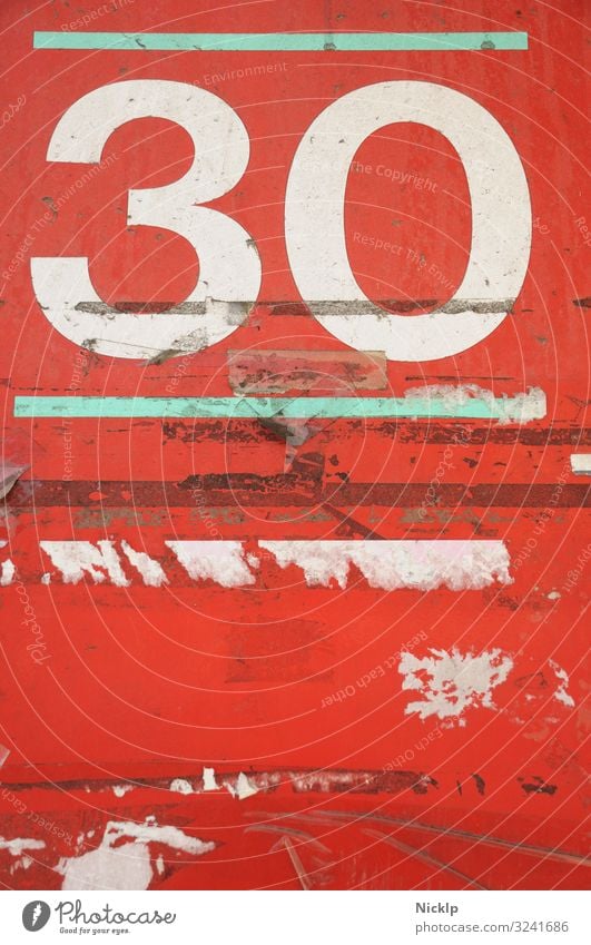 Nummer 30 - Dreißig - Textur - Texture - rot - weiß - türkis Party Geburtstag Jubiläum Kunst Zeichen Schriftzeichen Ziffern & Zahlen Ornament Graffiti dreckig