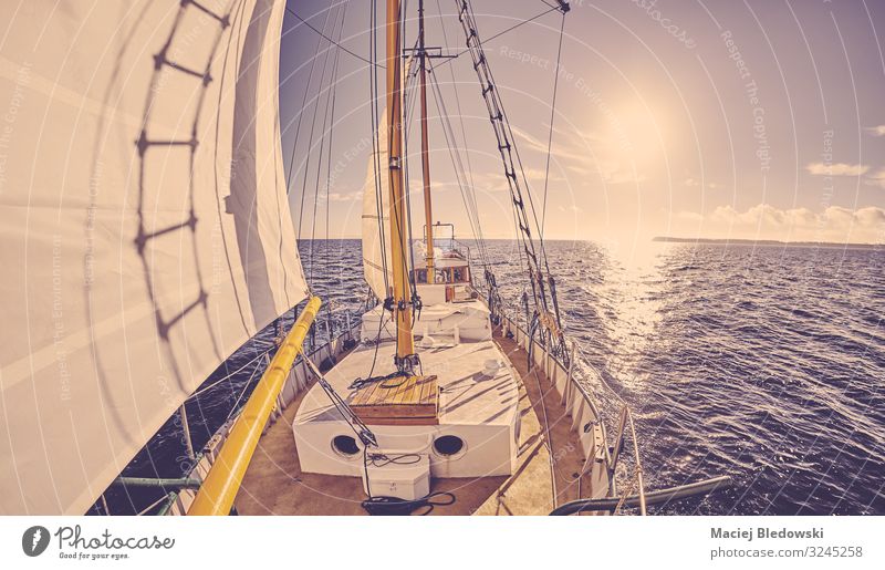 Altes Segelschiff bei Sonnenuntergang. Lifestyle Ferien & Urlaub & Reisen Tourismus Abenteuer Ferne Freiheit Kreuzfahrt Meer Segeln Himmel Horizont Wind Verkehr