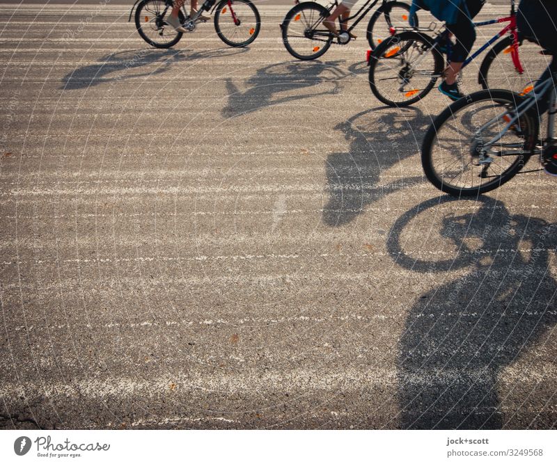 Vier Freunde on Tour Freizeit & Hobby Fahrradfahren Freundschaft Mensch Landebahn Wärme grau Zusammensein Gelassenheit erleben Freiheit Mobilität Schatten