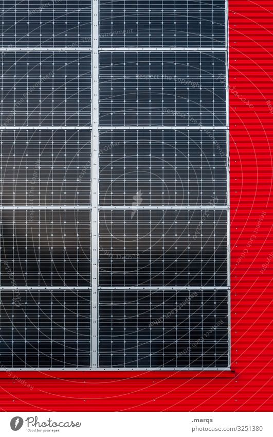 # Energiewirtschaft Erneuerbare Energie Sonnenenergie Fassade Metall sparen rot Umweltschutz Zukunft Solarzelle umweltfreundlich alternativ Stromverbrauch